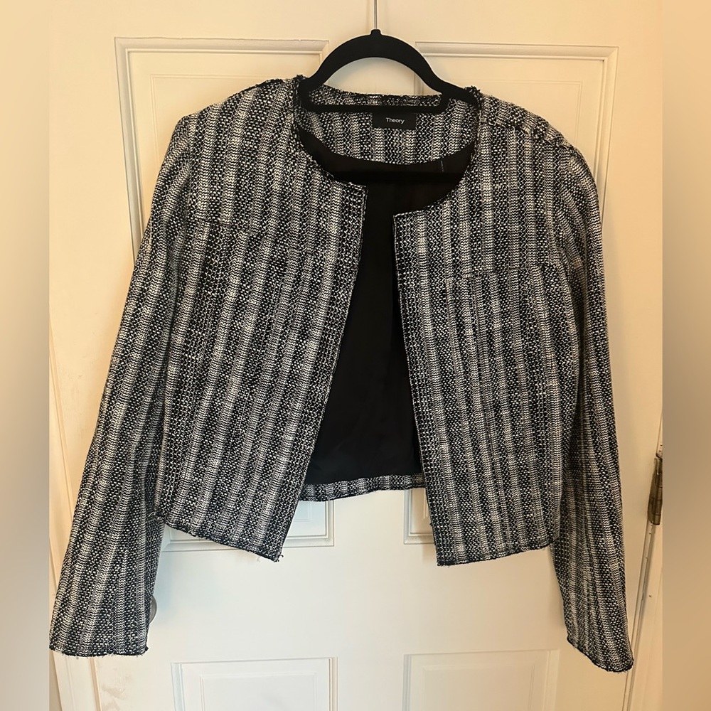 Theory Black & White Tweed Cropped Blazer